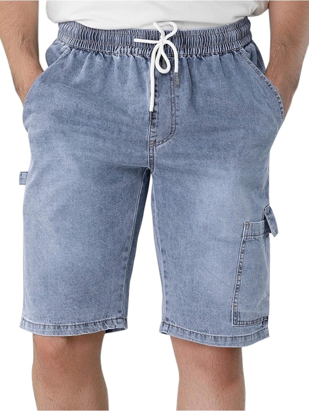 Lars Amadeus Denim Cargo Drawstring Shorts Light Wash Men Size 28 NWT